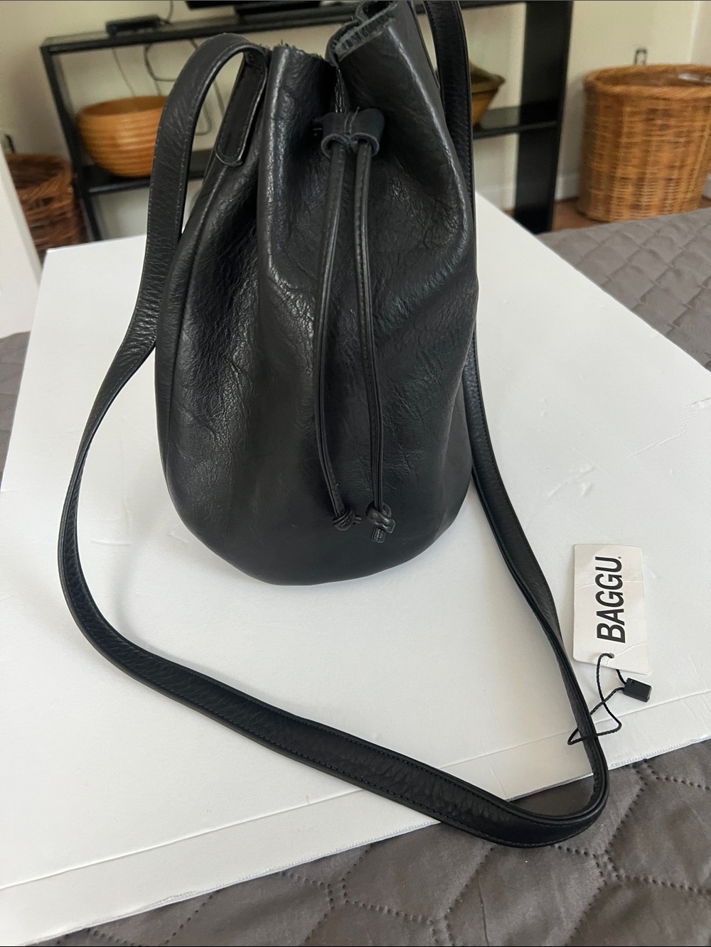 BAGGU Leather Crossbody Drawstring  Bucket Bag/NWT
